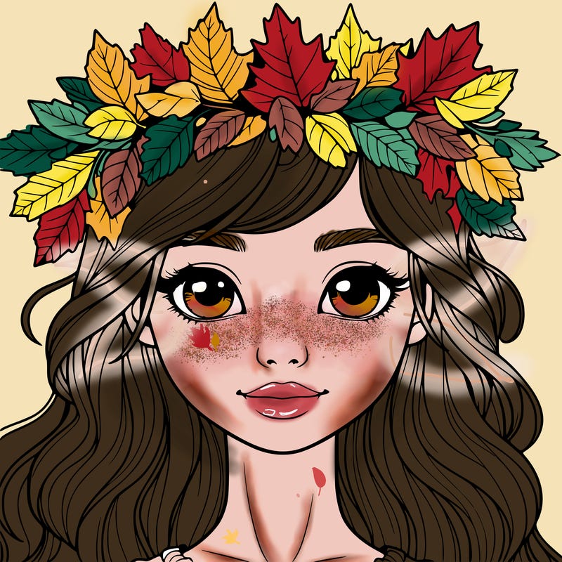 realistic girl with fall leaf crown