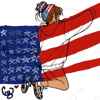 realistic girl jumping with a bun and oversized sweatshirt