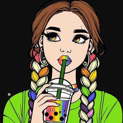 realistic girl with braided hair drinking boba