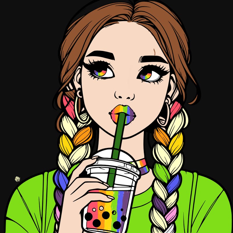realistic girl with braided hair drinking boba