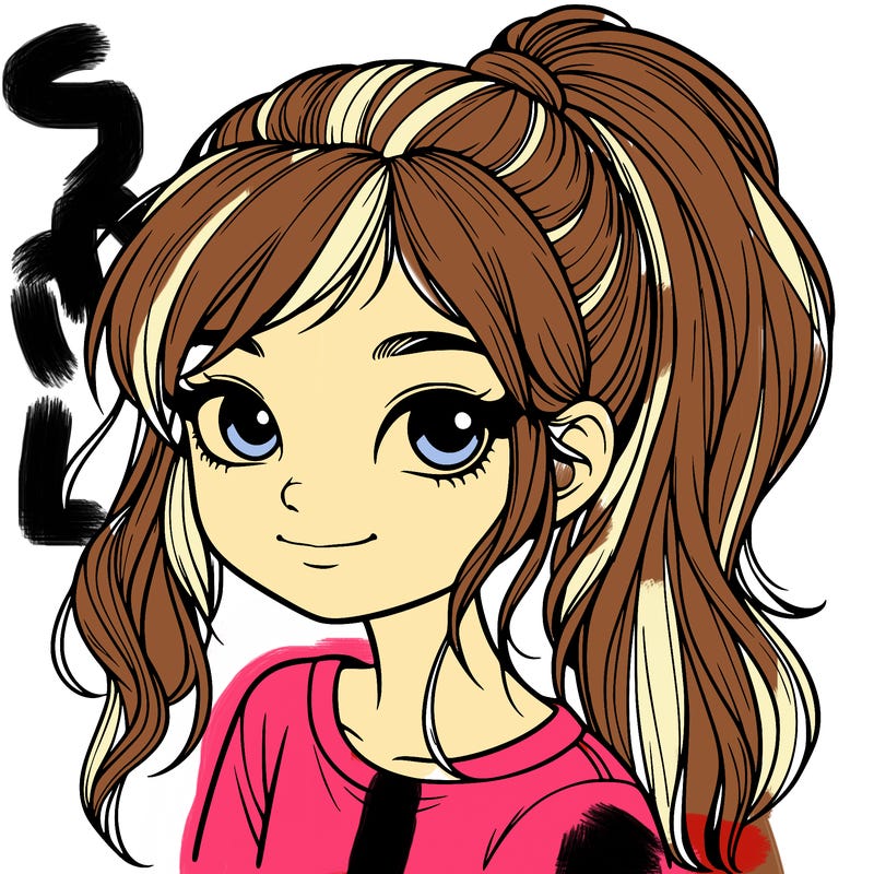 realistic girl with ponytail