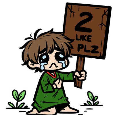 small poor toddler crying with sign that says 2 like plz