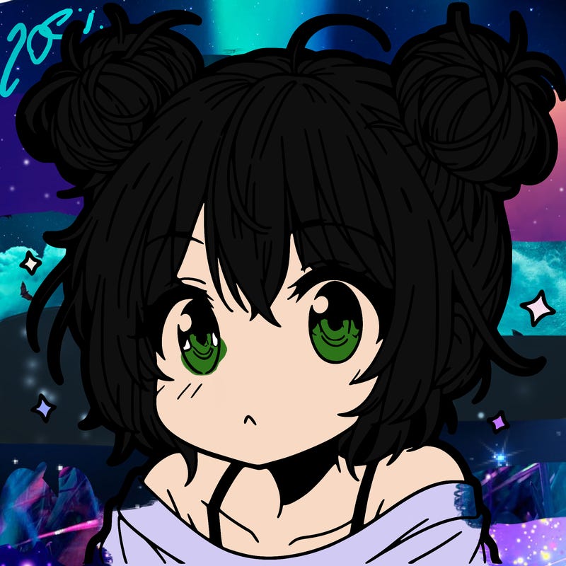 a manga girl with messy small buns