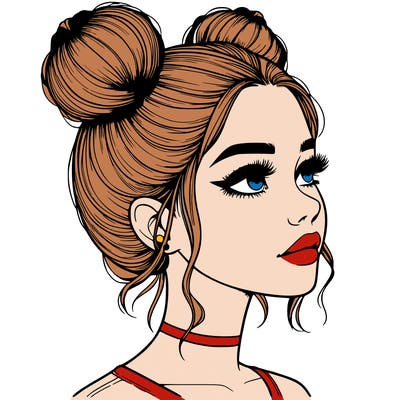 realistic girl with buns on the top of her head