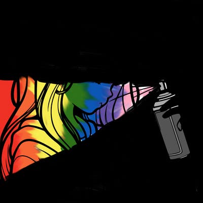 a realistic girl spray painting