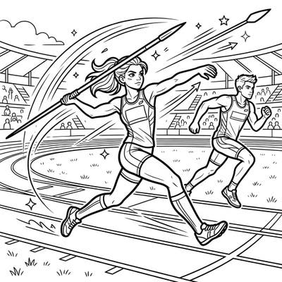 Dive into the exciting world of track and field with this action-packed coloring page featuring javelin throwers. Perfect for teens who love sports and dynamic illustrations.