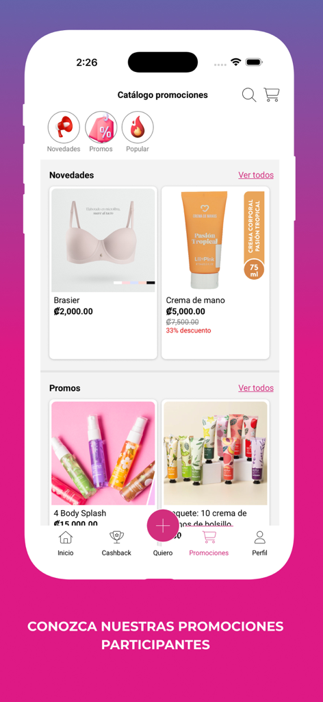 Lili Pink - Lili Pink app promotion catalog screen showing lingerie and beauty product offers