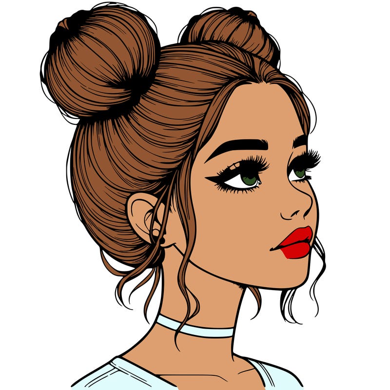 realistic girl with buns on the top of her head