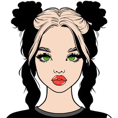 realistic girl with two buns in hair and lips