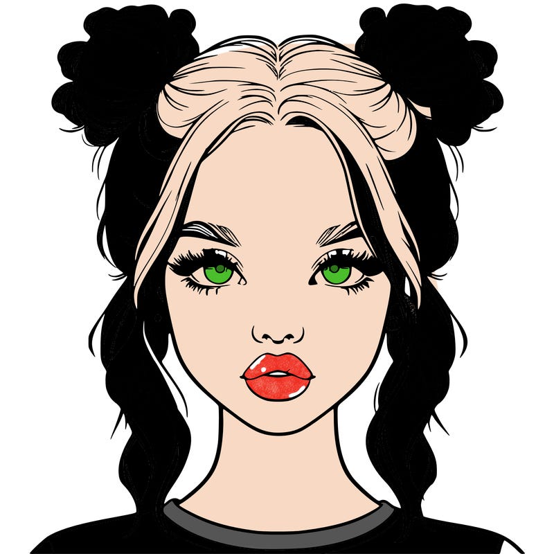 realistic girl with two buns in hair and lips