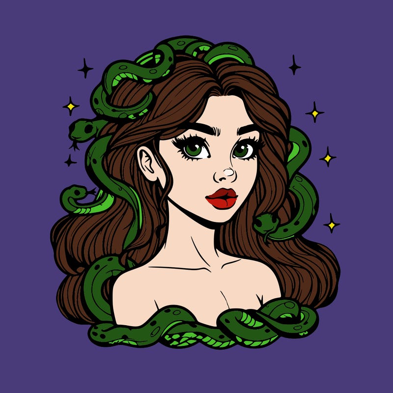 realistic girl with snakes as hair
