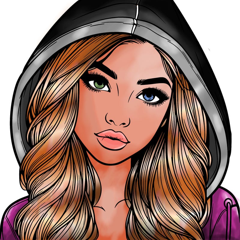 realistic beautiful girl with a hood on