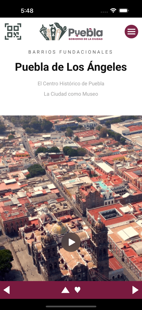 La Ciudad Como Museo - Screenshot of the La Ciudad Como Museo app featuring an aerial view of Puebla historic center