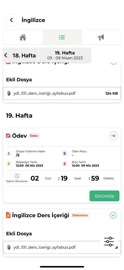 K365 - K365 app screen showing English course content and assignment deadline details