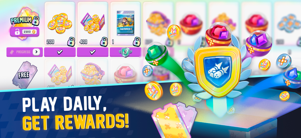 Jetpack Joyride Racing - Pantalla de recompensas diarias y pase de temporada con niveles premium y gratuitos en Jetpack Joyride Racing