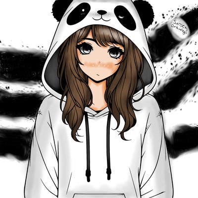 realistic girl in panda hoodie