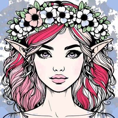 realistic female elf with flower crown
