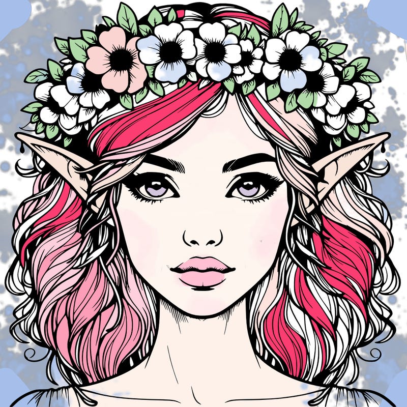 realistic female elf with flower crown