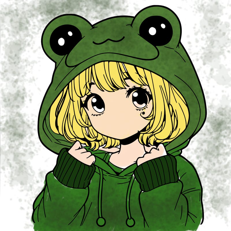 a cute teenage girl wearing a frog hoodie