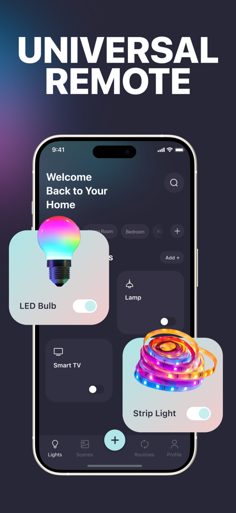 Universal remote interface for controlling smart LED bulbs and light strips