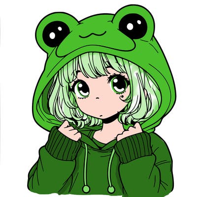 a cute teenage girl wearing a frog hoodie