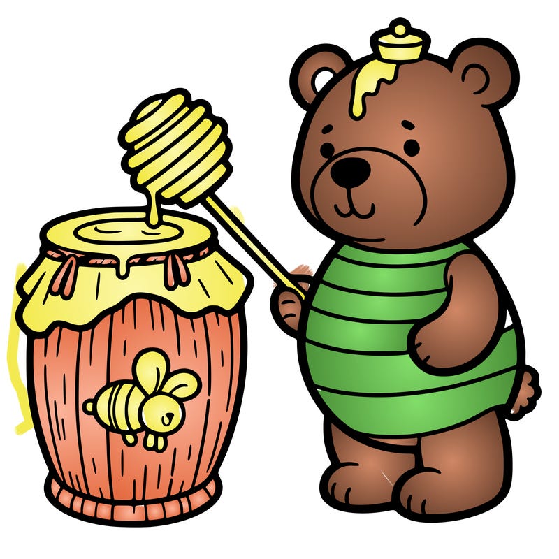 a bear with a honey pot