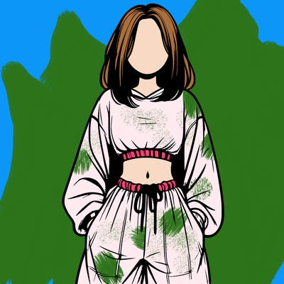 realistic girl faceless with baggy pants and a crop top