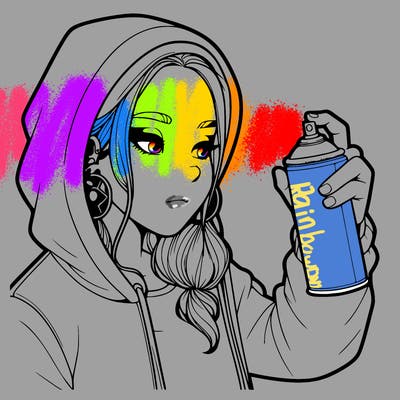 a realistic girl, spray painting
