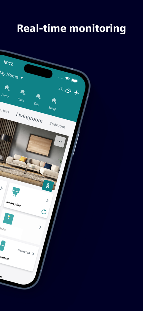 Siemens Connected Home - Siemens Connected Home app interface showing real-time monitoring and control of smart home devices.
