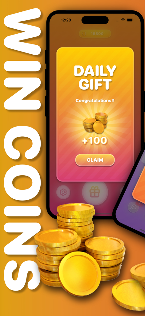 Word Puzzle: No Ads, No Wifi! - Word Puzzle app screen showing a daily gift reward of 100 gold coins