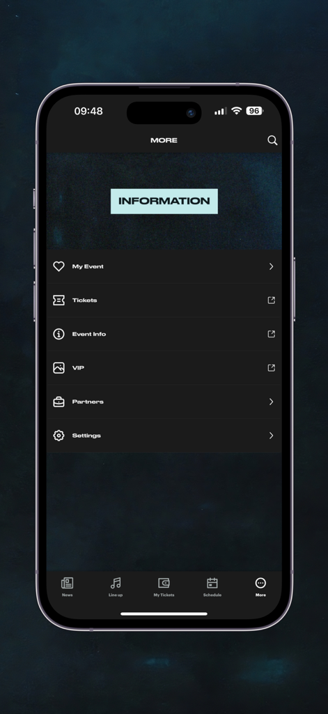 Wireless Festival 2025 - Wireless Festival 2025 app menu showing ticket and event information options