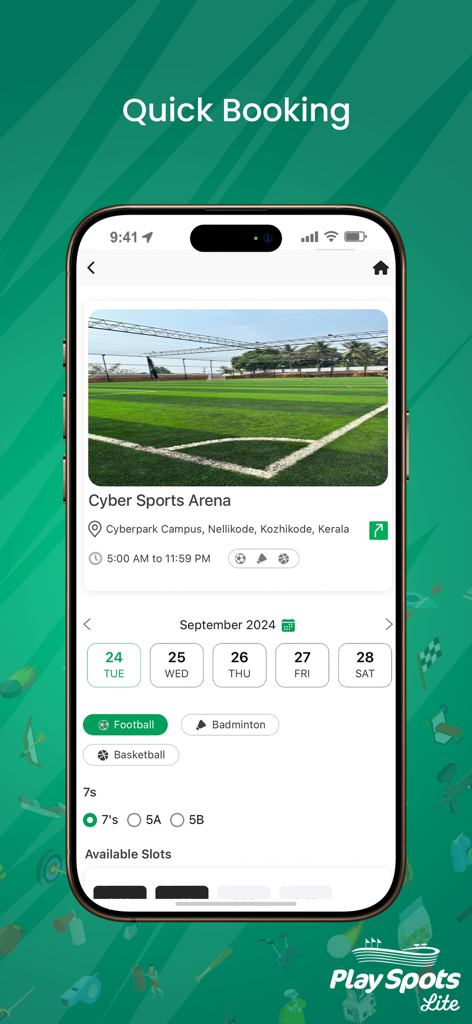 PlaySpots Lite - PlaySpots Lite App-Oberfläche für schnelle Buchungen von Sportstätten.