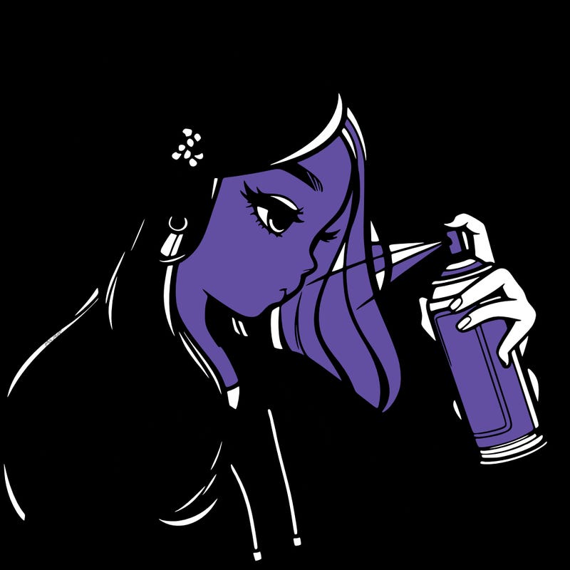 a realistic girl spray painting