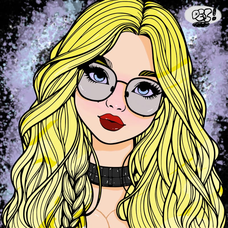 girl with long hair and freckles and glasses realistic