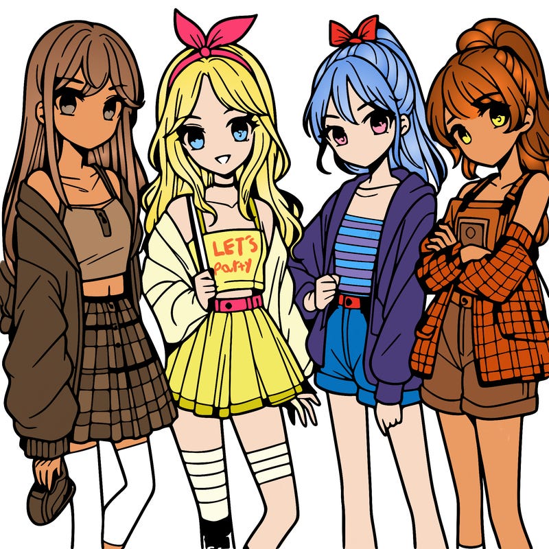 teen manga girls group of 4