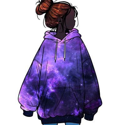 realistic girl with a oversized sweatshirt on and a bun