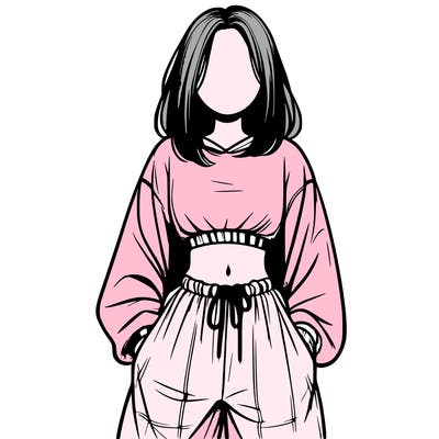 realistic girl faceless with baggy pants and a crop top
