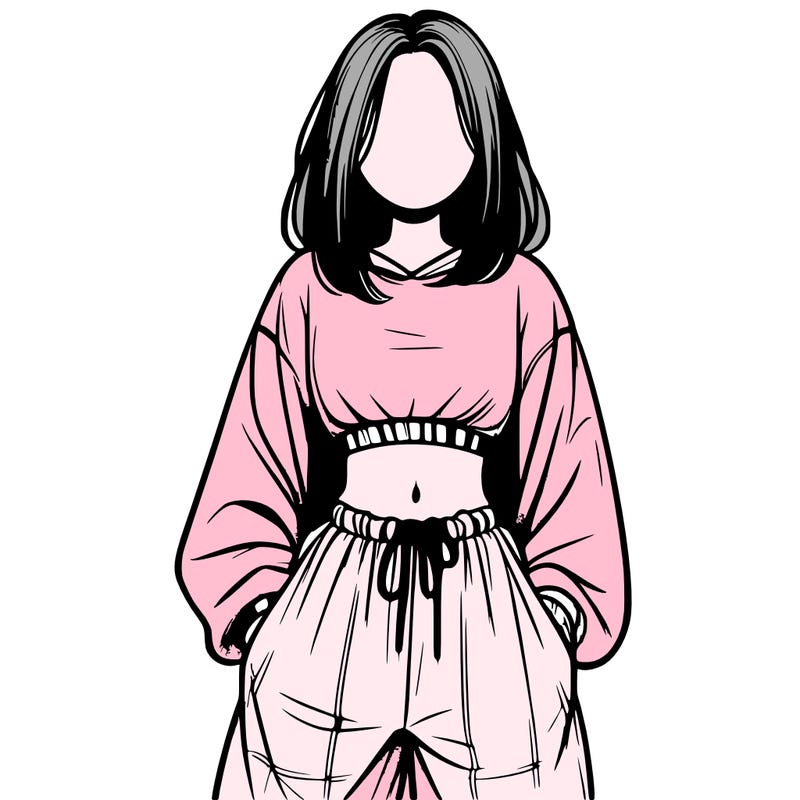 realistic girl faceless with baggy pants and a crop top