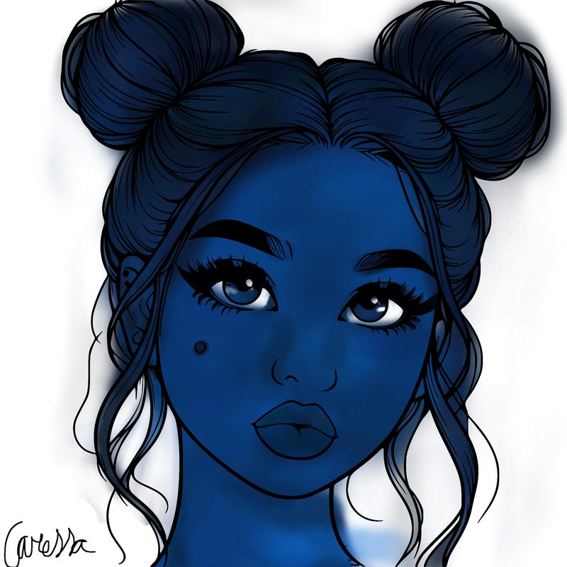 realistic girl with two buns on her hair and lips