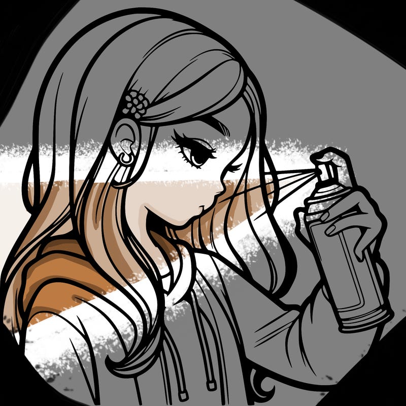 a realistic girl spray painting