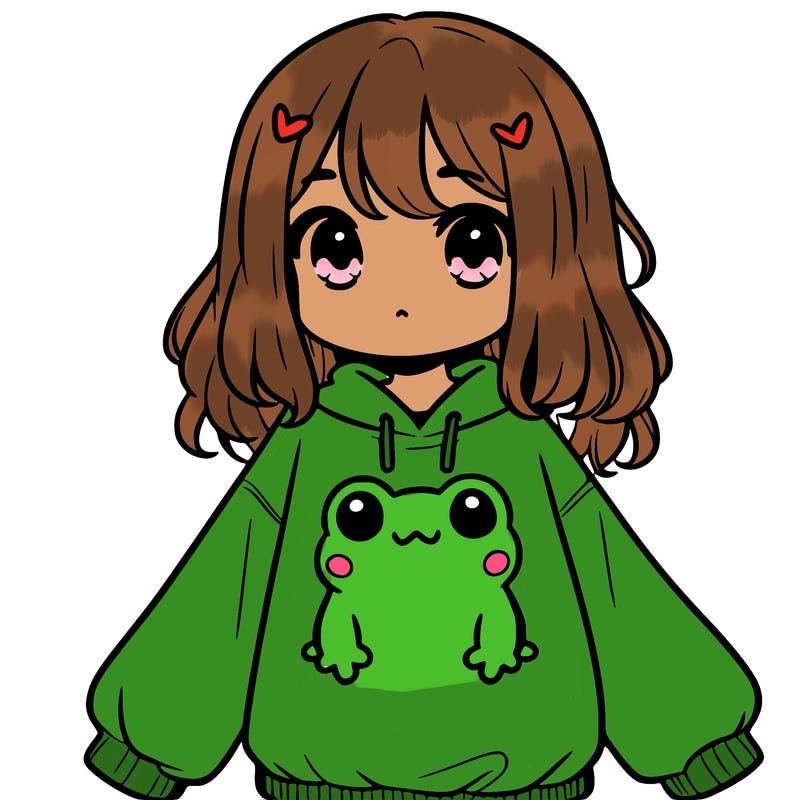 girl wearing frogging sweatshirt