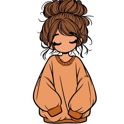 girl with baggy sweatshirt and messy bun