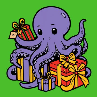 an octopus wrapping gifts