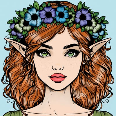 realistic female elf with flower crown