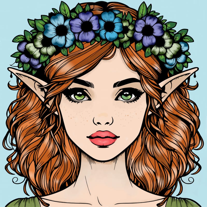 realistic female elf with flower crown