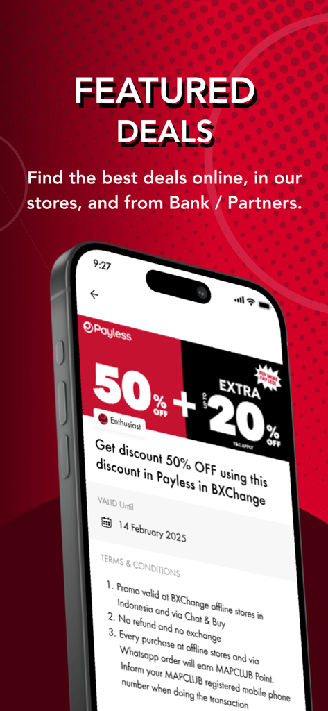 MAPCLUB - Screenshot of MAPCLUB app featuring a Payless deal with fifty percent off plus an extra twenty percent discount