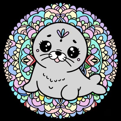 a cute baby seal mandala