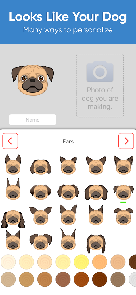 Dog Emoji Designer - Customizing dog ears and fur color in the Dog Emoji Designer app