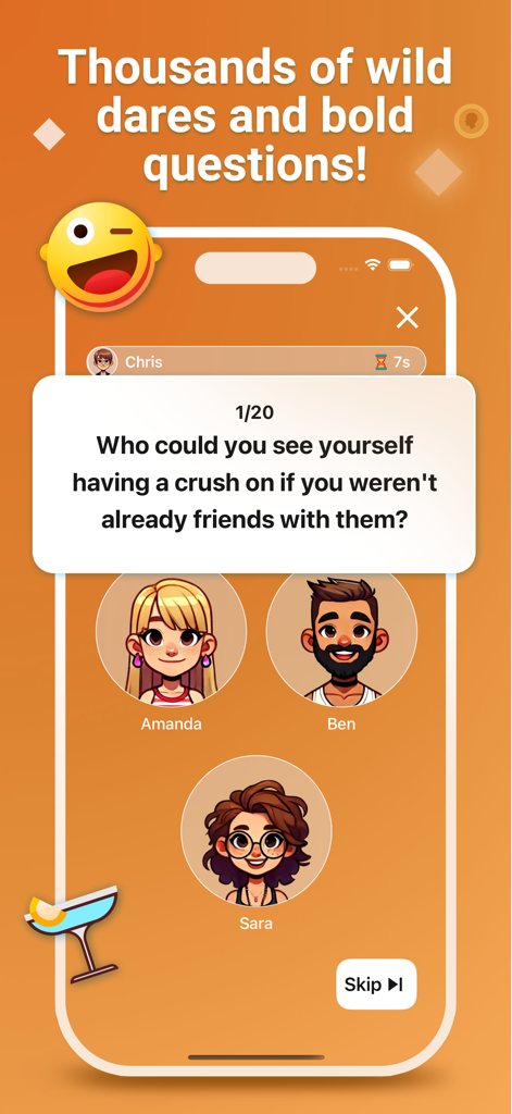 Paranoia - Play With Friends - Paranoia app interface displaying a daring question for a group of friends