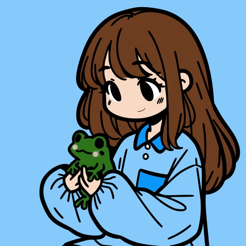 girl with long hair and a oversized shirt. and she is holding a frog